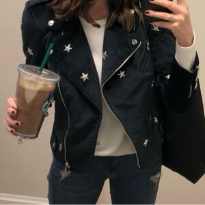 Rebecca Minkoff Womens navy velvet star-Embellished moto Jacket